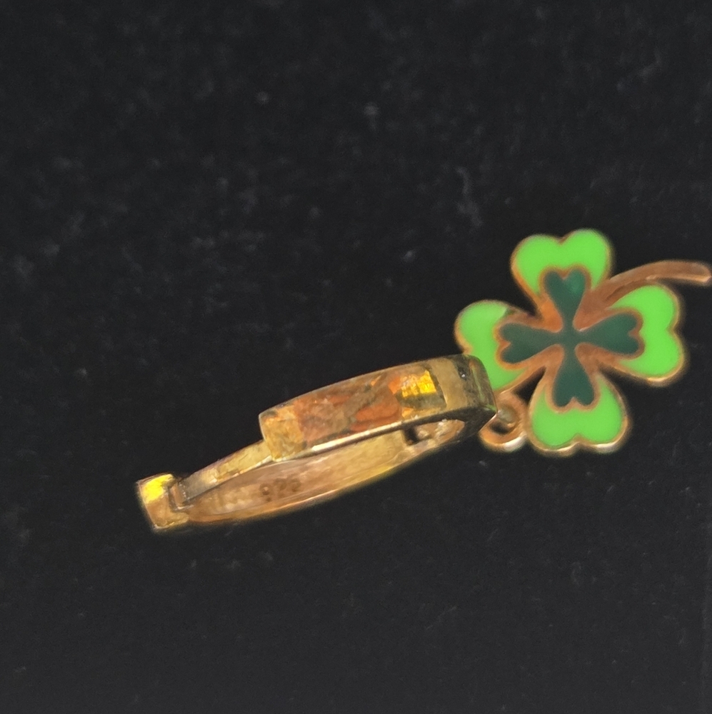 Chic Gold Hoop Earrings with Green Clover Charm - Picture 2 of 5